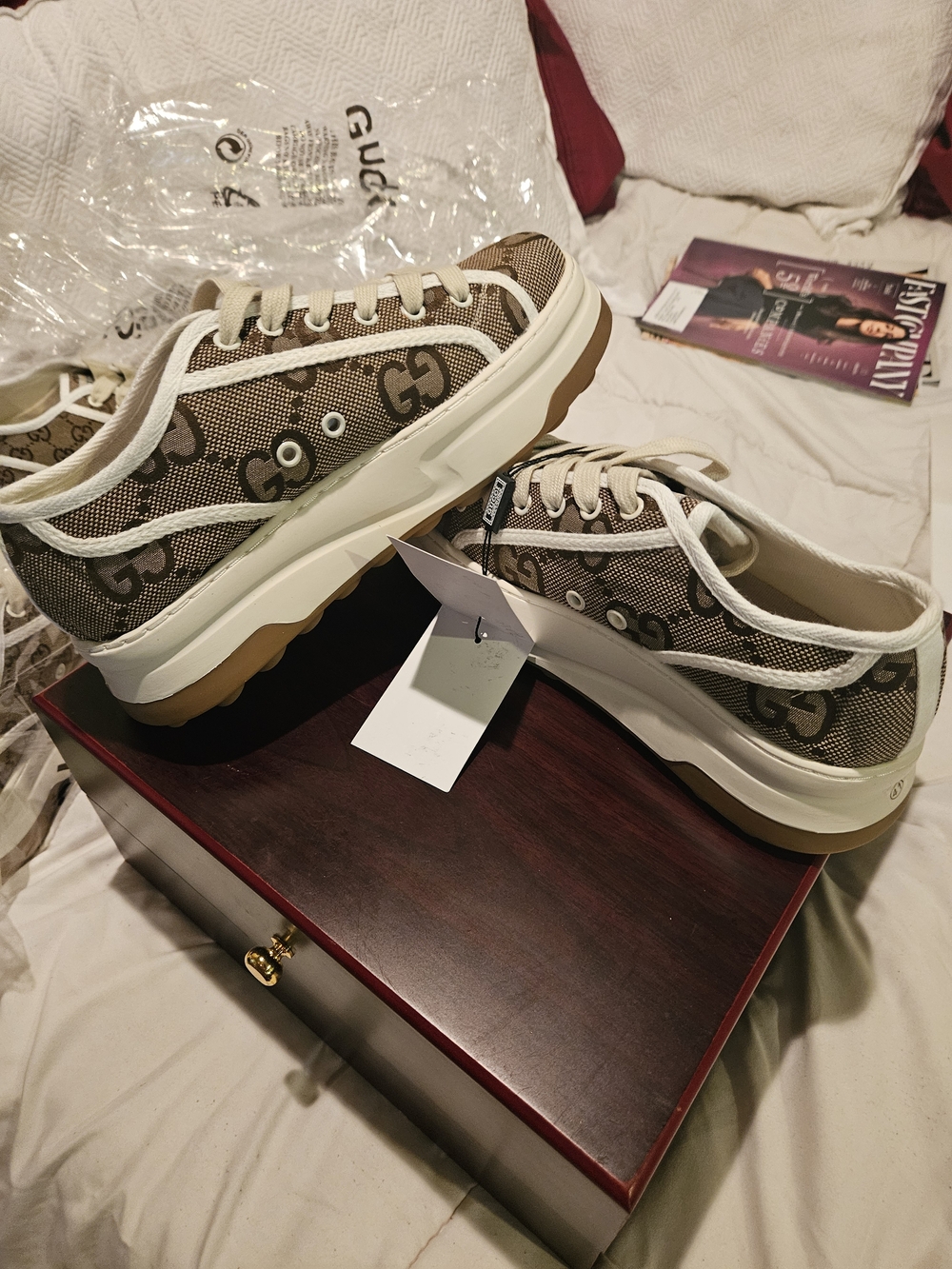 Brown Monogram Canvas Low-Top Platform Sneakers with White Trim